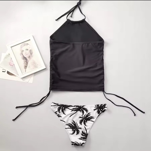 NWT Women’s Size XXL 2-Piece Black and White Palm Tree Print Halter Bikini - Picture 3 of 16
